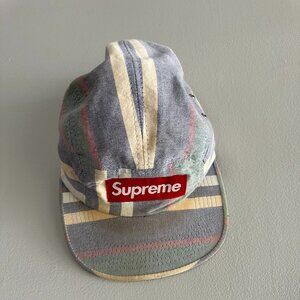 SUPREME 5 PANEL CAP HAT SS 2009 GREY AND WHITE RARE